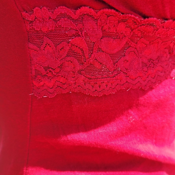 VTG 90s ❤️ Self Esteem ❤️ Red Peasant Blouse w/ Lace Empire Waist & Bell Sleeves - Picture 13 of 14